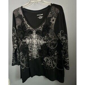 Woman RXB 1X Black Beaded Cross Detail Blouse Rock Gothic Punk Steampunk